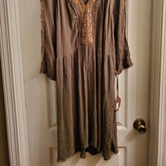Knox Rose Dresses & Skirts - Knox Rose Crinkle Gauze Boho Peasant Dress, Cold Shoulder, 2XL